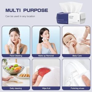 Disposable Face Towel, 200 Count Face Clean Towels, for Washing Soft Cotton Dry Wipes Facial Cloths Towelettes for Washing and Drying, Facial Tissue for Cleansing, Skincare and Makeup Remover