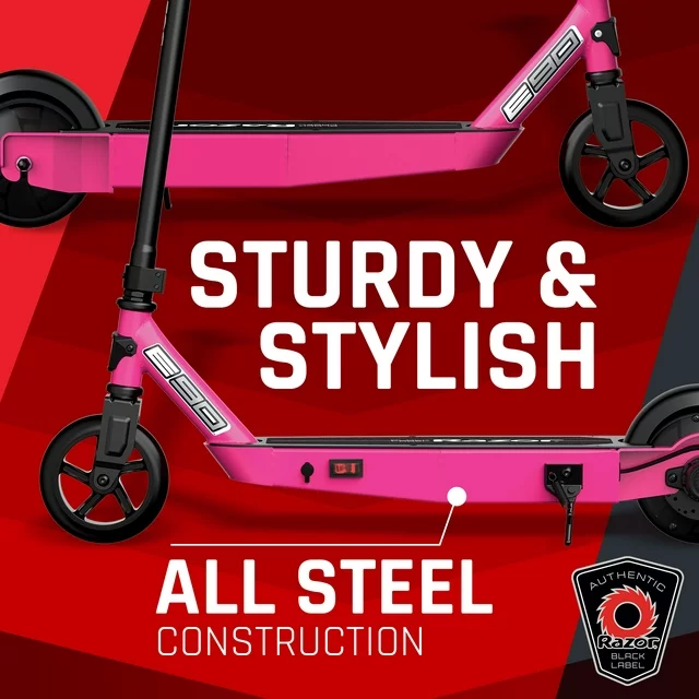 Razor Black Label E90 Electric Scooter - Pink, for Kids Ages 8+ and up to 120 lbs, up to 10 mph - Image 4