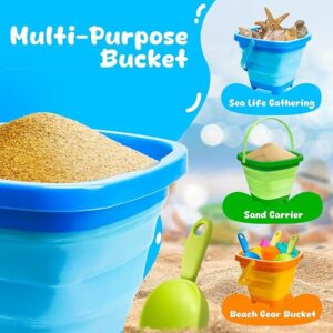 AuntyFey Collapsible Beach Toys Sand Toys for Toddlers 1-3, Beach Toy Sand Toy for Kids Ages 4-8, Collapsible Beach Sand Buckets Toys for Kids, Sandbox Toys for Toddler with Castle Sand Molds Shovels