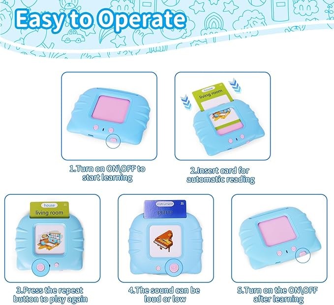 Roll over image to zoom in 510 Sight Words Talking Learning Flash Cards for 3 4 5 Year Old Boys and Girls, Pocket Speech for Toddlers, Autism Sensory Toys for Autistic Children, Talking Flash Cards Birthday Gifts (catblue)