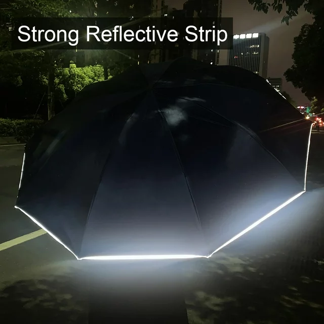 10 Ribs Fully Automatic UV Umbrella Reflective Stripe Large Reverse Umbrellas For Rain Sun Heat Insulation Parasol Sky Blue - Image 5