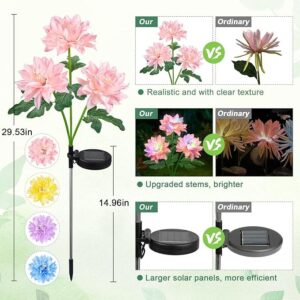 Ouddy Decor 4 Pack Solar Flowers Outdoor Waterproof, Solar Garden Lights with 12 Dahlia Flowers 42 Colorful LED Lights Solar Powered for Yard Fence Lawn Decor Mothers Day Gardening Gifts
