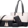 Women Fashion Synthetic Leather Handbags Tote Bag Shoulder Bag Top Handle Satchel Purse Set 4pcs