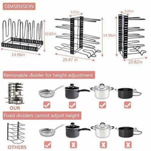 US 8 Tiers Pot Organizer Rack Cabinet Storage Lid Holder Home Kitchen Pan Holder