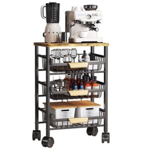 Kitchen Cart with Storage &Wheels 4 Tier Rolling Utility Cart Metal Pantry Rack