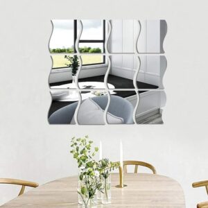 12PCS Wavy Mirror Wall Stickers, Full Length 3D Mirror Art DIY Home Decorative Acrylic Sheet Plastic Mirror Tiles for Home Living Room Bedroom Sofa TV Setting Wall Decoration Décor