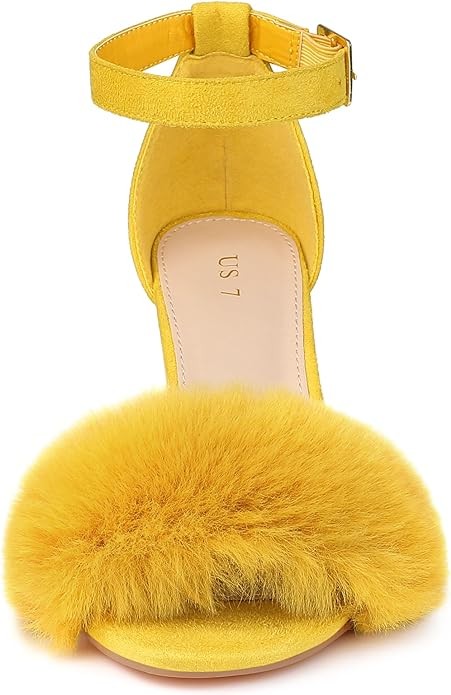 Allegra K Women's Faux Fur Ankle Strap Block Heels Sandals - Image 3