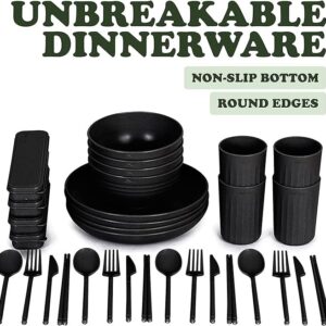 DINETHICS Wheat Straw Dinnerware Sets For 4 (36pc) Unbreakable Dinnerware n Microwave Safe Dinnerware - Wheat Straw Plates and Bowls Sets For 4 - Camping Plates Cups and Bowls Set RV Dishes Set for 4