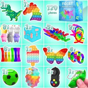 MOZACI Fidget Toys, 120 Pack Fidgets Set Stocking Stuffers for Kids Party Favors Autism Sensory Toy Bulk Adults Kids Boys Girls Teens Stress Autistic ADHD Anxiety Carnival Treasure Classroom Prizes