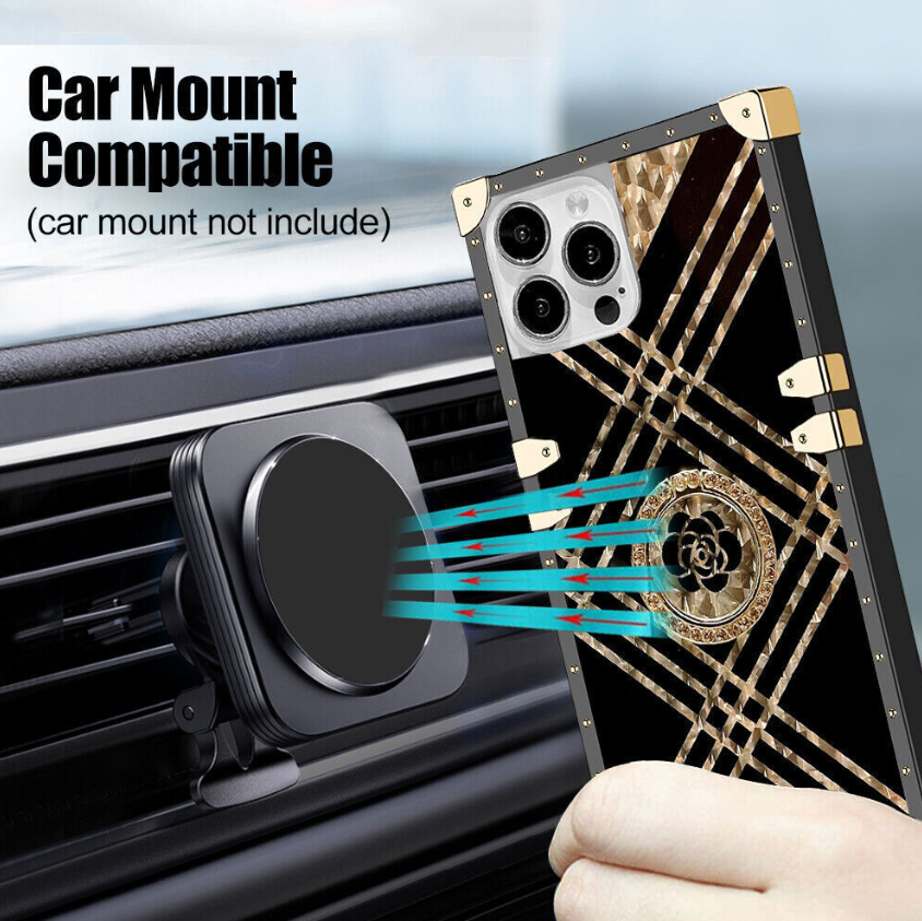 Bling Square Leopard Flower Phone Case For iPhone 14 13 12 11 Pro Max XR 8 7 SE - Image 5
