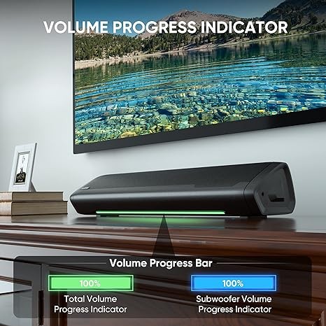 Saiyin Sound Bars for TV with Subwoofer, 2.1 Deep Bass Small Soundbar Monitor Speaker Home Theater Surround System PC Gaming Bluetooth/AUX/Optical Connection, Wall Mountable 17-inch - Image 2