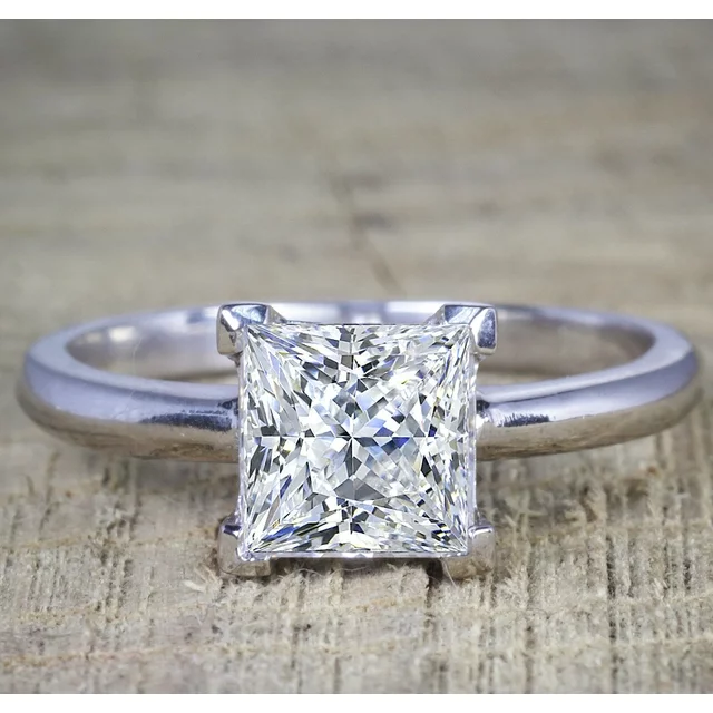2 Carat Princess Wedding Ring Set - Bridal Set - Wedding Trio Set - Engagement Ring - Art Deco Ring - Promise Ring - Sterling Silver - Image 3