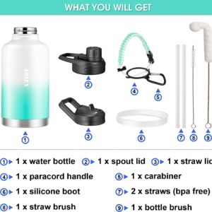 64 OZ Insulated Water Bottle with Straw, Stainless Steel Half Gallon Large Water