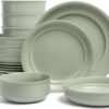 over&back Rim Dinnerware Set - Stoneware Dishes - Comes with 4 Dinner Plates, Salad Plates, Cereal Bowls, and Dinner Bowls - 16-Piece All-Occasion Place Settings - Serves Four - Semi-Matte Sage