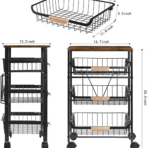 Kitchen Cart with Storage &Wheels 4 Tier Rolling Utility Cart Metal Pantry Rack