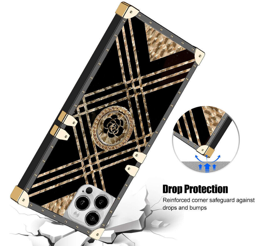 Bling Square Leopard Flower Phone Case For iPhone 14 13 12 11 Pro Max XR 8 7 SE - Image 2