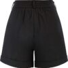 Belle Poque Women Summer Linen Shorts Elastic High Waisted Shorts with Pockets