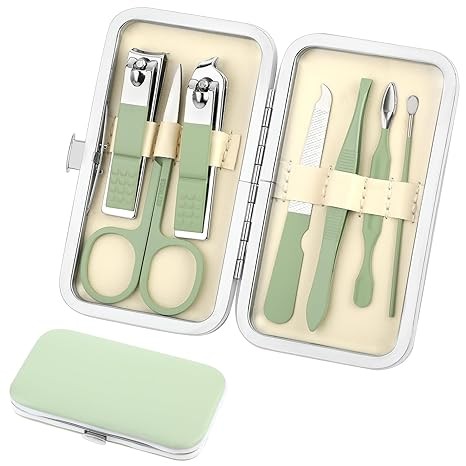 simarro Travel Manicure Set, 7 in 1 Manicure Pedicure Kit for Women, Stainless Steel Nail Clipper Personal Care Nail Tools Kit for Home Workplace Outdoor Travel(Matcha Green) - Image 3