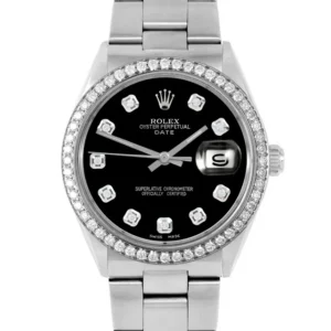 Pre-Owned Rolex 1500 Men's 34mm Date Wristwatch Black Diamond (3 Year Warranty) (Good)
