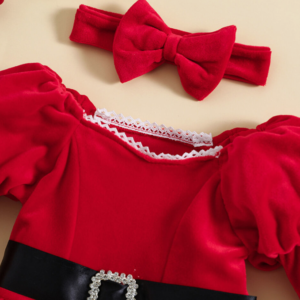 Toddler Girls Christmas Costume Comfortable 2Pcs Santa Claus Dress Velvet Soft