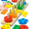 Montessori Toys for 1 2 3 Year Old Boy Girl, Toys for Ages 2-4 0-2 Toddlers Kids Baby, 1 2 Year Old Boy Girl Birthday Gifts, Wooden Learning Puzzles Shape Sorter Toys for Toddlers 1-3