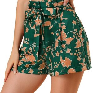 Allegra K Women's Summer Bow Tie High Waist Short Floral Paper Bag Shorts