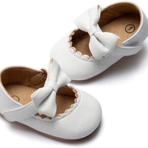 Meckior Infant Baby Girls Soft Sole Bowknot Princess Wedding Dress Mary Jane Flats Prewalker Newborn Light Baby Sneaker Shoes