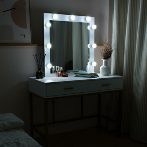 New Bedroom Makeup Vanity Set Dressing Table w/ 9 LED Light Dresser Desk White