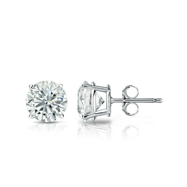 JeenMata 4 Prong 2 Carat Round Shaped Moissanite Solitaire Stud Earrings In 18K White Gold Plating Over Silver - Image 4