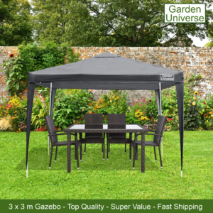 Gazebo Marquee Canopy Party Tent Grey 3 x 3m By Garden Universe Steel Frame