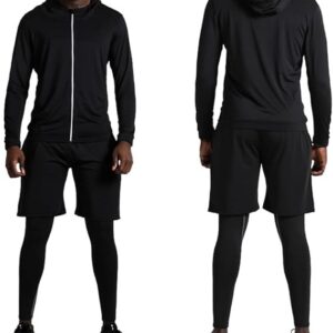 BUYJYA 5Pcs Men's Compression Pants Shirt Top Long Sleeve Jacket Athletic Sets Gym Clothing Mens Workout Valentine's Day gift