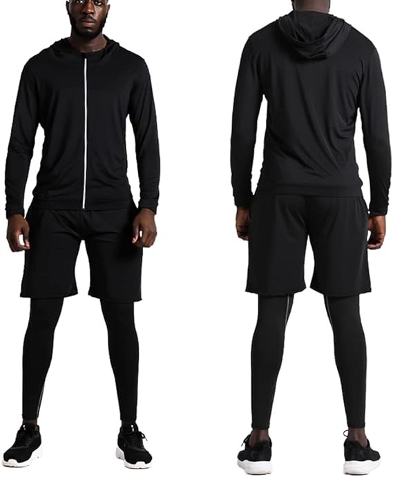 BUYJYA 5Pcs Men's Compression Pants Shirt Top Long Sleeve Jacket Athletic Sets Gym Clothing Mens Workout Valentine's Day gift - Image 3