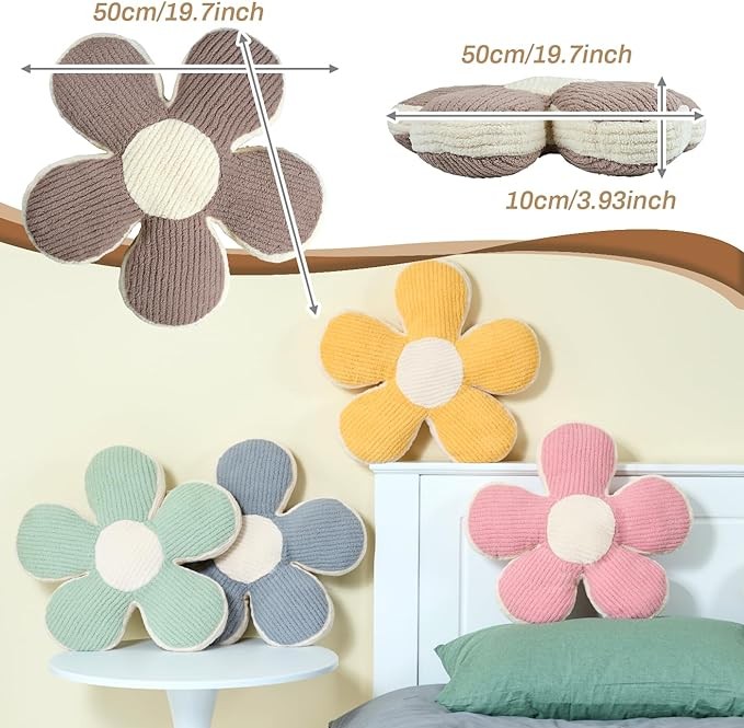Sioloc Flower Pillow Flower Shaped Pillow Aesthetic Flower Cushion Cute Seat Cushion Flower Plush Pillow Decorative Throw Pillow for Bed,Couch(Coffee,19.7") - Image 3