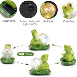 VZVXCC Frogs Garden Outdoor Decor Statue-Garden Frog Outdoor Decor with Solar LED Crackle Ball,Waterproof Resin Cute Animal Sculpture Lights, Ideal Ornament for Yard Lawn Patio
