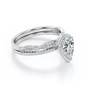 JeenMata 1.25 Carat pear cut Moissanite and Diamond Halo Bridal Wedding Ring Set in 10k White Gold