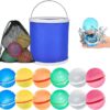 YOTOKAO 12Pcs Water Balloons Quick Fill for Kids and Adults,Reusable Silicone Material,Automatic Sealing,Pool Beach Outdoor Toy for Kids,Multi-Color Splash Bomb,with Collapsible Bucket and Mesh Bag