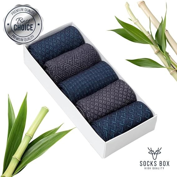 SOCKS BOX Mens Dress Socks With Gift Box Patterned Premium Quality Bamboo Rayon Socks (5/10 Pairs) - Image 2