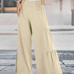 Pretty Garden Womens Elastic High Waist Wide Leg Palazzo Pants