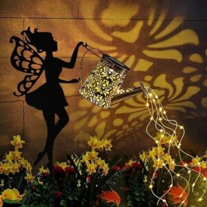 Outdoor Decor Solar Watering Can with Cascading Lights - 24 Inch Garden Decor for Outside - Metal Outdoor Path Lights - Garden Solar Lights for Lawn Walkway Yard Decor(36 LED String Lights)