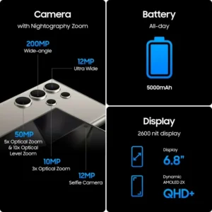 Samsung Galaxy S24 Ultra 256GB Unlocked Android Smartphone with 200MP Camera, 8K Video, Long Battery - Titanium Black