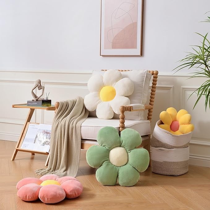 Vdoioe Flower Pillow, Flower Shaped Throw Pillow Cushion Seating six Petal 15.75" White Flower PlushThrow Pillow Floor Pillows Home Decorative Seating Cushions - Image 2