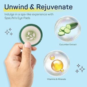 SpaLife Cooling Eye Pads - Korean Soothing Eye Pads for Dark Circles, Puffy Eyes, and Wrinkles - 48 Pads with Fruit + Vegetable Extracts - Revitalizing Hydrating Eye Pads for Eye Treatment (Cucumber)