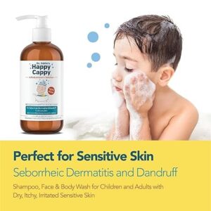 Happy Cappy Dr. Eddie’s Medicated Shampoo for Children, Treats Dandruff & Seborrheic Dermatitis, No Fragrance, Stops Flakes and Redness on Sensitive Scalps and Skin, Cradle Cap Brush Not Needed, 8 Oz