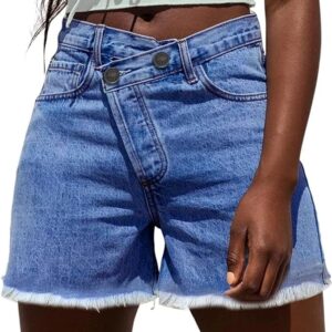NEYOUQE Women's Casual Fashion Denim Shorts High Waisted Ripped Short Jeans Stretchy Drawstring Elastic Waist Jean 2024