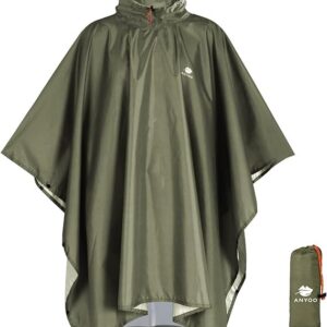 Anyoo Waterproof Rain Poncho Lightweight Reusable Hiking Hooded Coat Jacket for Outdoor Activities