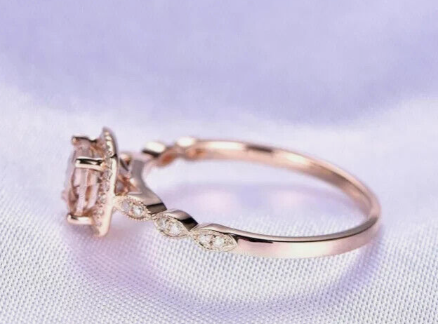 2.20Ct Round Cut Simulated Morganite Halo Engagement Ring 14K Rose Gold Plated - Image 3