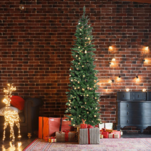 6.5Ft Pencil Christmas Tree Green Branches W/ Lights Holiday Decoration