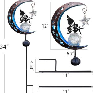 JoyEvy Outdoor Moon with Fairy Solar Light Garden Stake-34 Inch Fairy Garden Gifts Decor for Outside Lawn- Solar Lights Crackle Glass Globe Patio Landscape Pathway Decorations