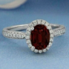 2.20Ct Oval Cut Lab Created Red Ruby Halo Engagement Ring 14k White Gold Plated
