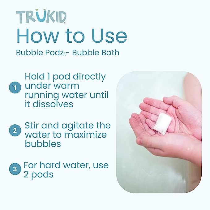 TruKid Bubble Podz Bubble Bath for Baby & Kids, NEA-Accepted for Eczema, Gentle Refreshing Colloidal Oatmeal Bath Bomb for Sensitive Skin, pH Balance 7 for Eye Sensitivity, Unscented (10 Podz) - Image 3